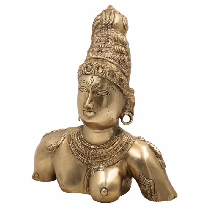 bhunes brass ardhanarishwara face, ardhanari head, ardha nariswara silai, ardhnarishwar, ardhanarishvara, shiva parwathi combined murti,gold, 12 inch, 1 piece