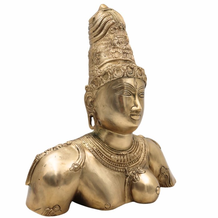 bhunes brass ardhanarishwara face, ardhanari head, ardha nariswara silai, ardhnarishwar, ardhanarishvara, shiva parwathi combined murti,gold, 12 inch, 1 piece