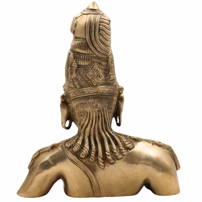 bhunes brass ardhanarishwara face, ardhanari head, ardha nariswara silai, ardhnarishwar, ardhanarishvara, shiva parwathi combined murti,gold, 12 inch, 1 piece