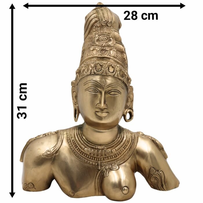 bhunes brass ardhanarishwara face, ardhanari head, ardha nariswara silai, ardhnarishwar, ardhanarishvara, shiva parwathi combined murti,gold, 12 inch, 1 piece