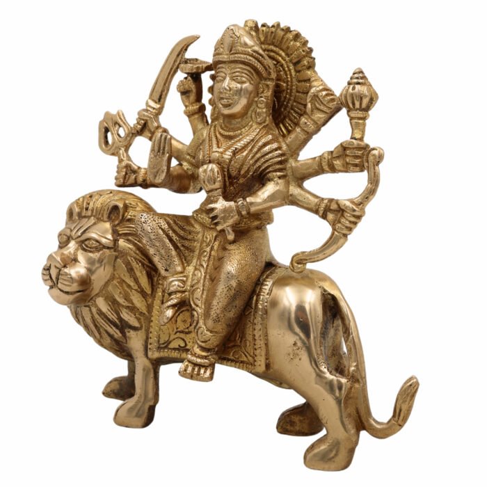 bhunes brass goddess durga idol – handcrafted devi murti for home temple, navratri pooja & spiritual décor,gold, 6 inch, 1 piece