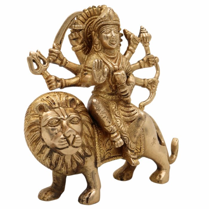 bhunes brass goddess durga idol – handcrafted devi murti for home temple, navratri pooja & spiritual décor,gold, 6 inch, 1 piece