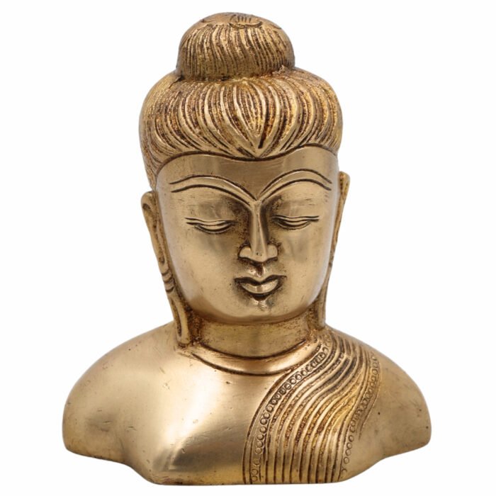 bhunes brass buddha head idol – handcrafted gautam buddha face statue for home, meditation & spiritual décor,gold, 4.5 inch, 1 piece