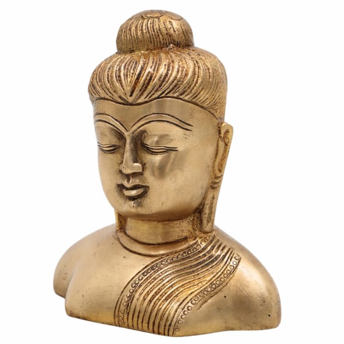 bhunes brass buddha head idol – handcrafted gautam buddha face statue for home, meditation & spiritual décor,gold, 4.5 inch, 1 piece