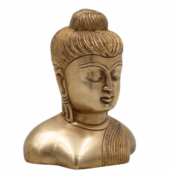 bhunes brass buddha head idol – handcrafted gautam buddha face statue for home, meditation & spiritual décor,gold, 4.5 inch, 1 piece