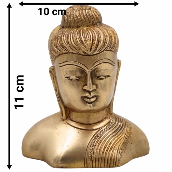 bhunes brass buddha head idol – handcrafted gautam buddha face statue for home, meditation & spiritual décor,gold, 4.5 inch, 1 piece