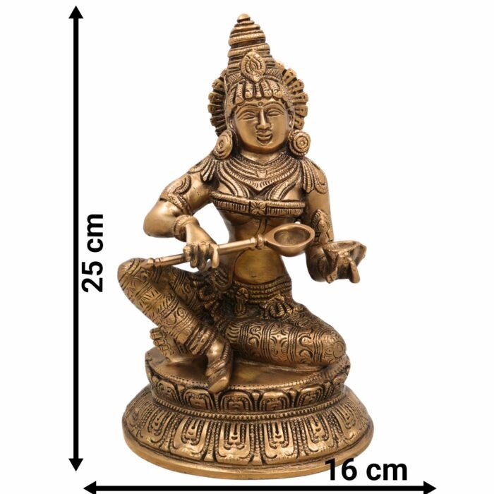 bhunes brass annapurna devi, annapurna devi murti, maa annapurna devi for kitchen, annapurneshwari idol, goddess annapurna devi, goddess of food annapurneshwari idol for pooja,gold, 10 inch, 1 piece