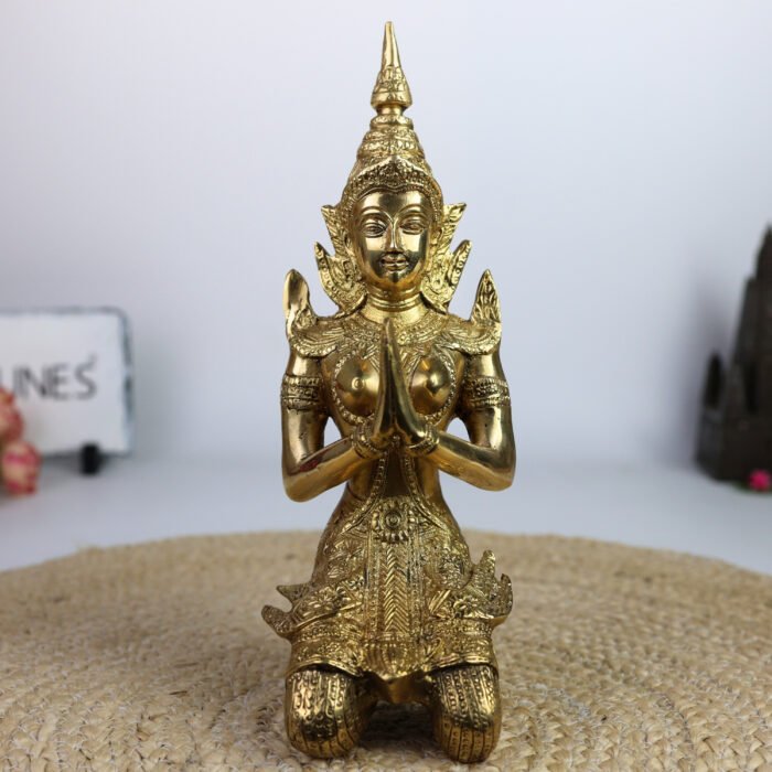 bhunes brass antique welcome lady sculpture, wel come lady idol in namaskar for home decor, gifts,gold, 10.5 inch, 1 piece