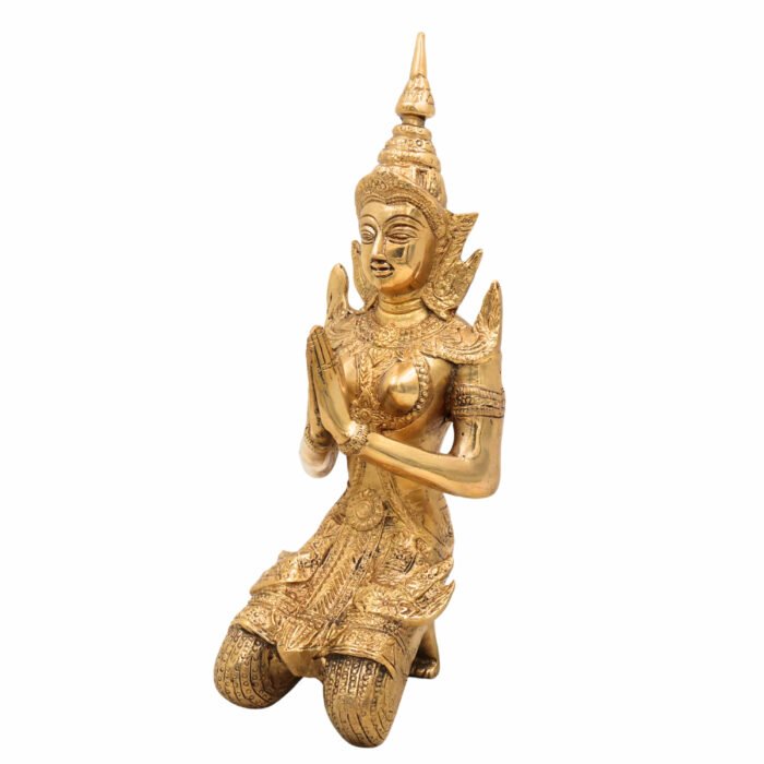 bhunes brass antique welcome lady sculpture, wel come lady idol in namaskar for home decor, gifts,gold, 10.5 inch, 1 piece