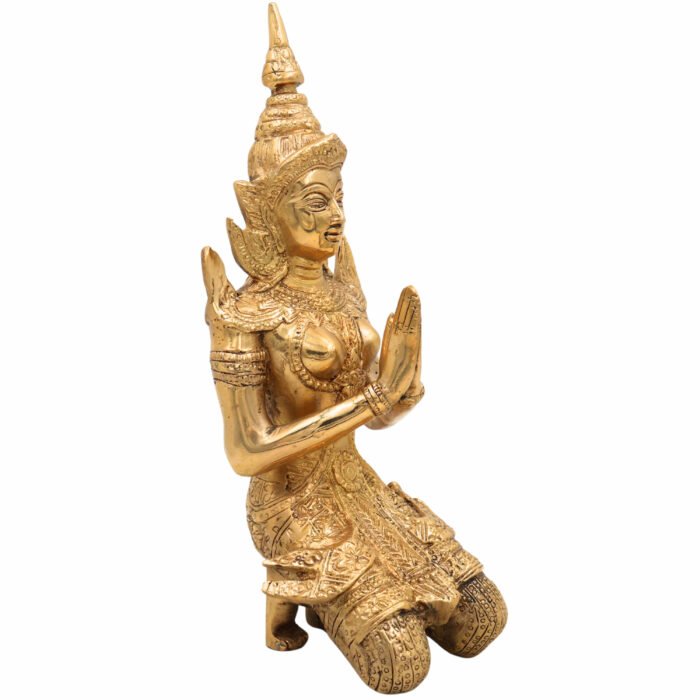 bhunes brass antique welcome lady sculpture, wel come lady idol in namaskar for home decor, gifts,gold, 10.5 inch, 1 piece