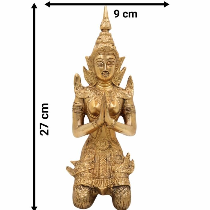 bhunes brass antique welcome lady sculpture, wel come lady idol in namaskar for home decor, gifts,gold, 10.5 inch, 1 piece