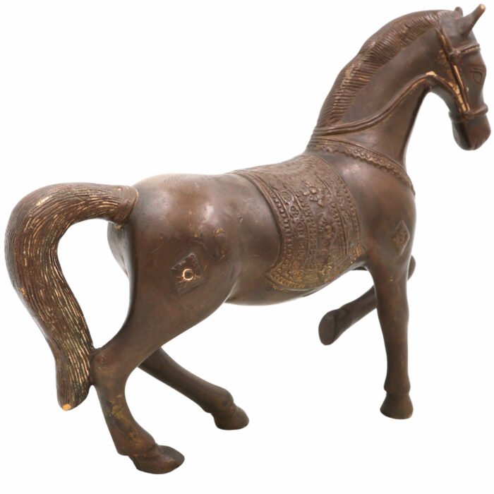 bhunes brass horse sculpture| home decor| running horse, ghoda, murti, animal showpeice, murthi,brown, 12 inch, 1 piece