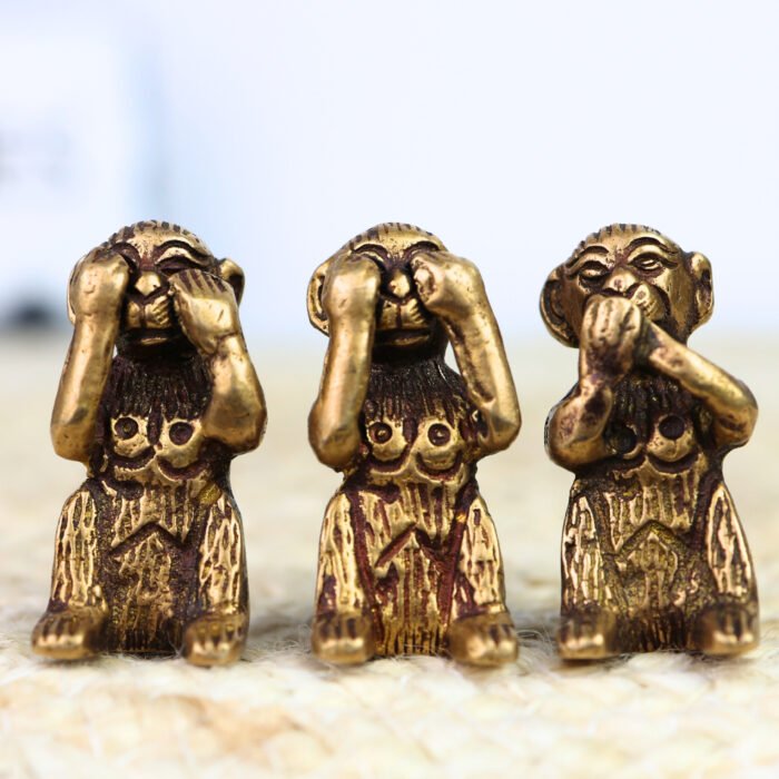 bhunes brass three wise monkeys idol – see no evil, hear no evil, speak no evil | handcrafted vintage showpiece,gold, 2 inch, 1 piece