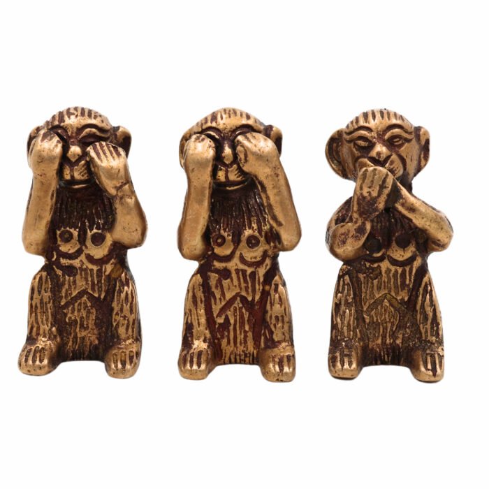 bhunes brass three wise monkeys idol – see no evil, hear no evil, speak no evil | handcrafted vintage showpiece,gold, 2 inch, 1 piece