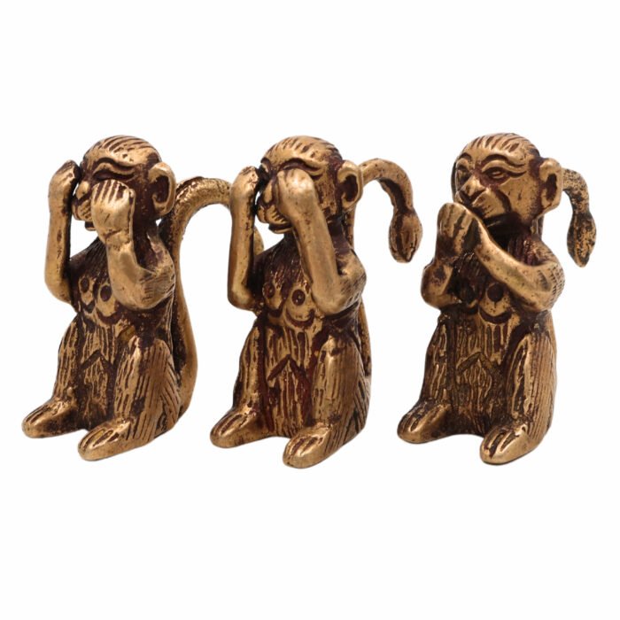 bhunes brass three wise monkeys idol – see no evil, hear no evil, speak no evil | handcrafted vintage showpiece,gold, 2 inch, 1 piece