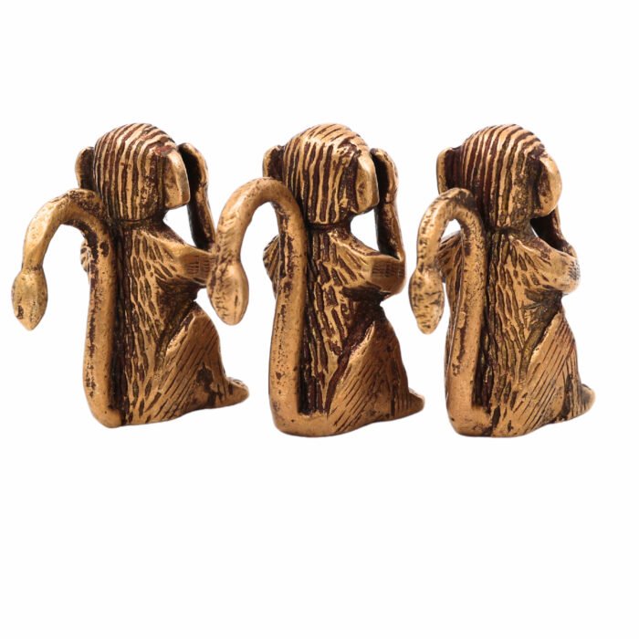 bhunes brass three wise monkeys idol – see no evil, hear no evil, speak no evil | handcrafted vintage showpiece,gold, 2 inch, 1 piece