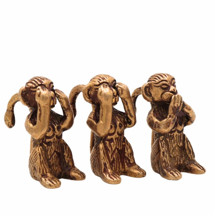 bhunes brass three wise monkeys idol – see no evil, hear no evil, speak no evil | handcrafted vintage showpiece,gold, 2 inch, 1 piece