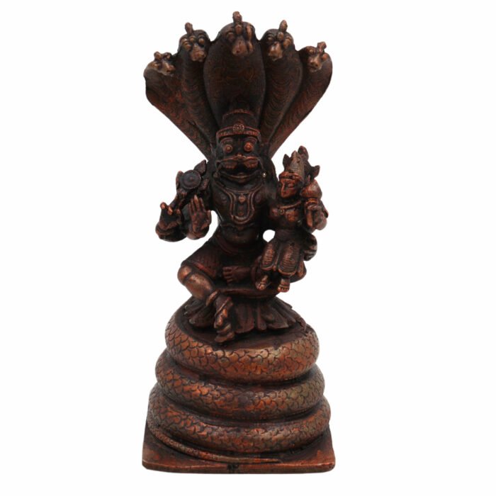 bhunes copper lakshmi narasimha swamy idol – handcrafted ugra narasimha murti for home & temple worship,brown, 5.5 inch, 1 piece