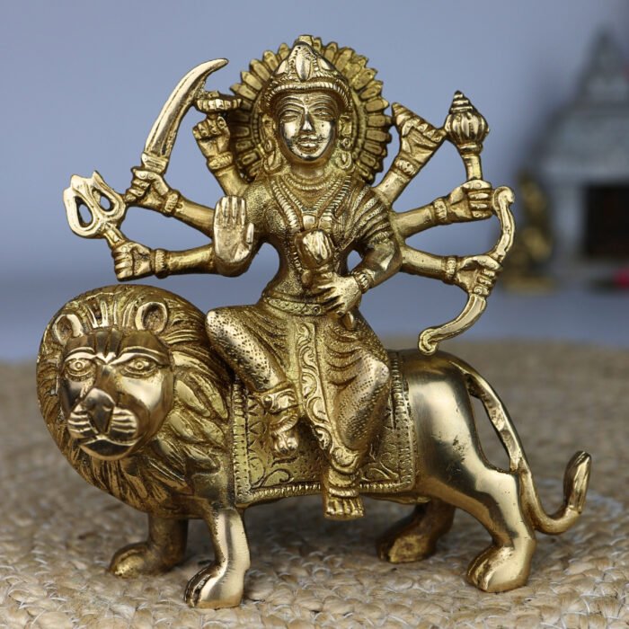 bhunes brass goddess durga idol – handcrafted devi murti for home temple, navratri pooja & spiritual décor,gold, 6 inch, 1 piece