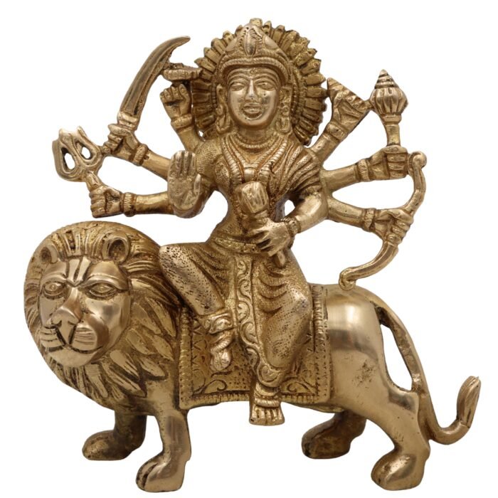 bhunes brass goddess durga idol – handcrafted devi murti for home temple, navratri pooja & spiritual décor,gold, 6 inch, 1 piece