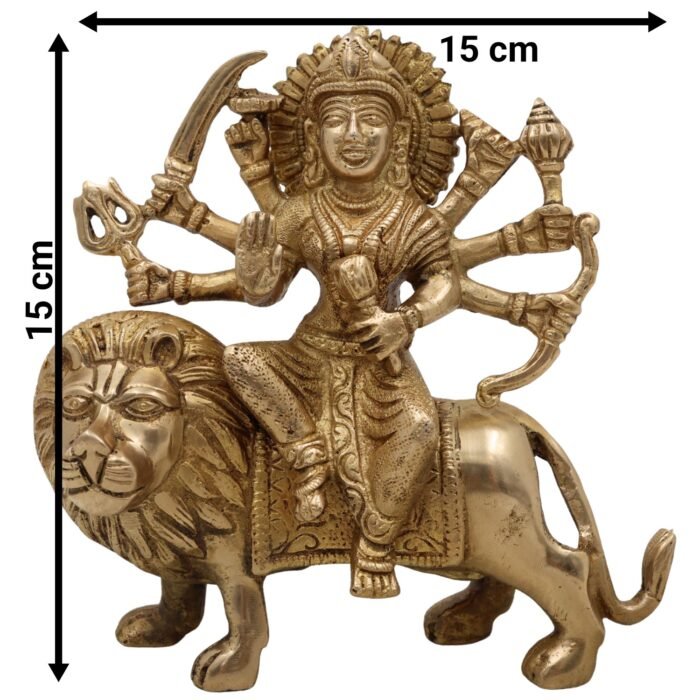 bhunes brass goddess durga idol – handcrafted devi murti for home temple, navratri pooja & spiritual décor,gold, 6 inch, 1 piece