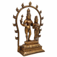 Brass Shiva Parvati Idol with Prabhavali, Mahadeva Shankar Murti, Bholenath Parvati Statue for Home Temple, Pooja Sculpture, Spiritual Decor,Gold, 14 Inch, 1 Piece - Image 4
