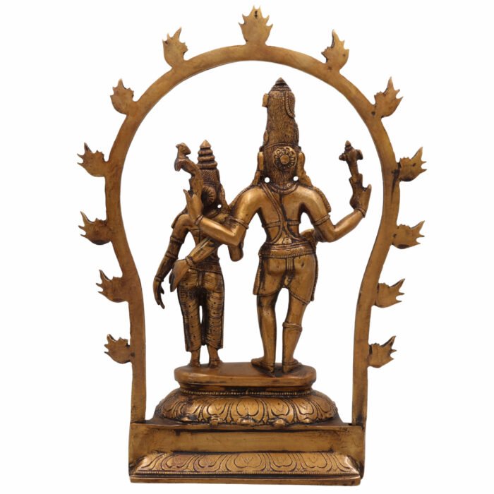 bhunes brass shiv parvati idol – handcrafted mahadev & goddess parvati murti for home & temple,gold, 14 inch, 1 piece