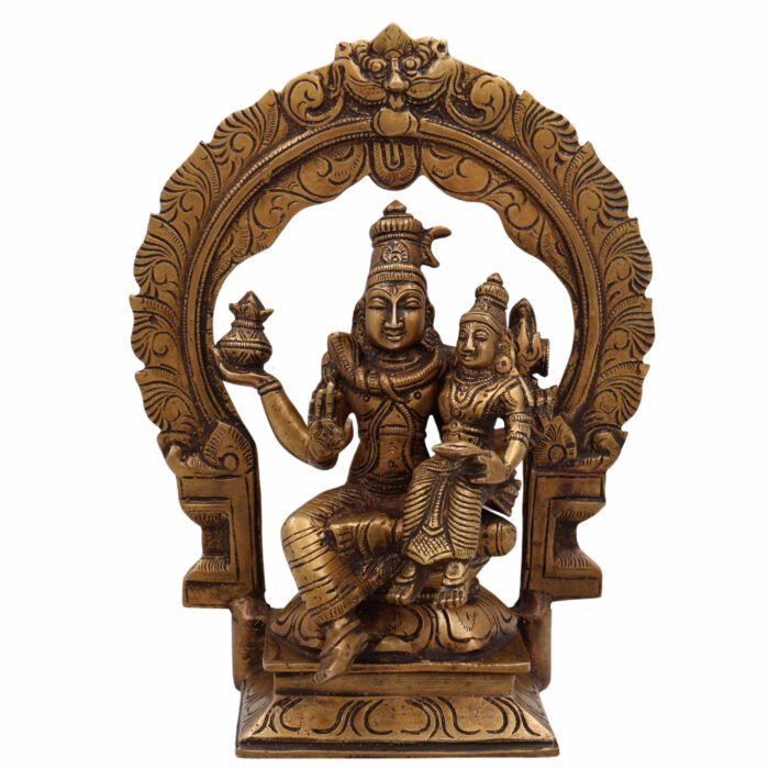 bhunes brass kuber shiva parvati idol – divine murti of lord shiva, goddess parvati & lord kuber for wealth, harmony & protection,gold, 10 inch, 1 piece