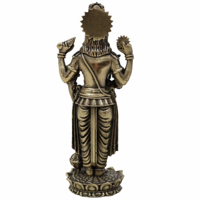 bhunes brass small vishnu idol – handcrafted lord vishnu murti for home, temple & spiritual worship - light weighted,gold, 4 inch, 1 piece