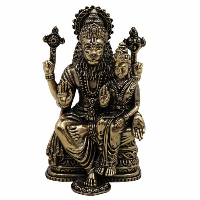 bhunes brass narasimha lakshmi swamy statue – handcrafted antique idol for puja, temple & home décor - light weighted,gold, 4 inch, 1 piece