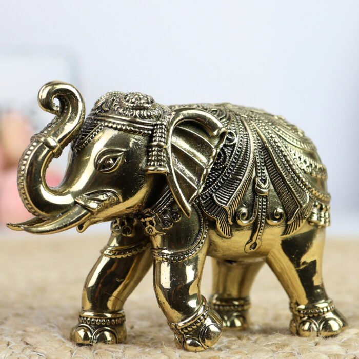 bhunes brass elephant idol – handcrafted hathi murti for home, temple & vastu décor - light weighted,gold, 3 inch, 1 piece