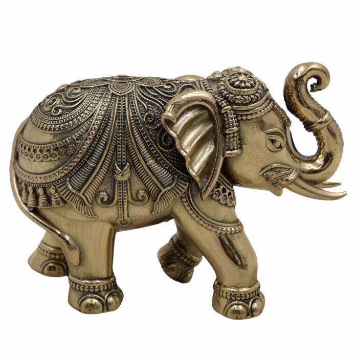 bhunes brass elephant idol – handcrafted hathi murti for home, temple & vastu décor - light weighted,gold, 3 inch, 1 piece