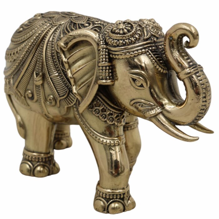 bhunes brass elephant idol – handcrafted hathi murti for home, temple & vastu décor - light weighted,gold, 3 inch, 1 piece