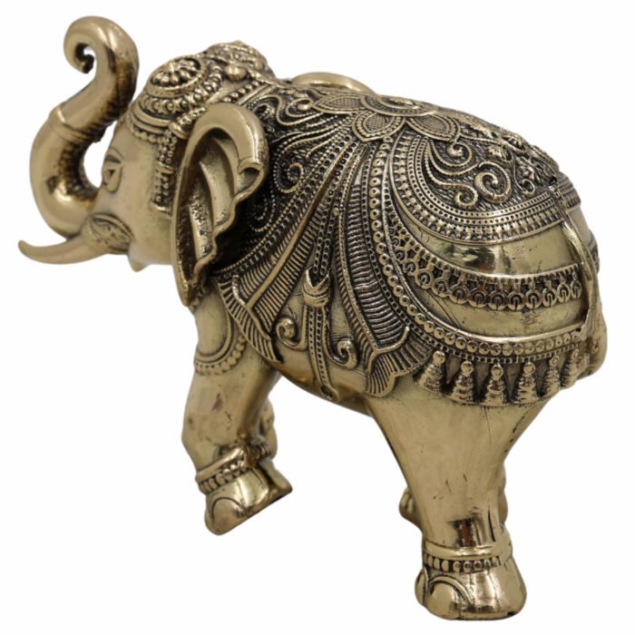 bhunes brass elephant idol – handcrafted hathi murti for home, temple & vastu décor - light weighted,gold, 3 inch, 1 piece