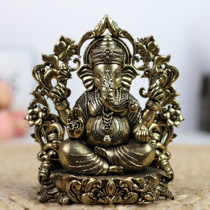 bhunes brass ganesh idol – handcrafted lord ganesha murti for home, temple & auspicious décor - light weighted,gold, 4.5 inch, 1 piece