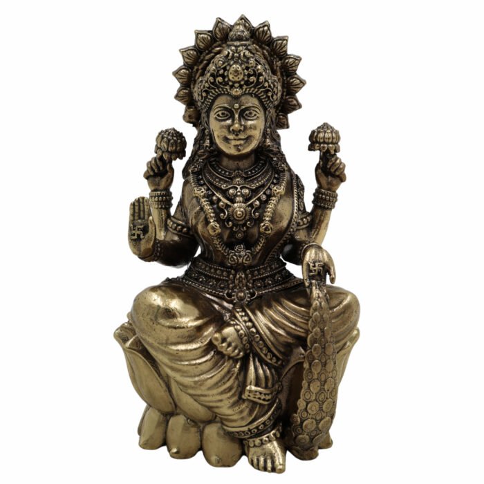 bhunes brass lakshmi idol – handcrafted laxmi statue for wealth, prosperity & pooja décor - light weighted,gold, 4.5 inch, 1 piece