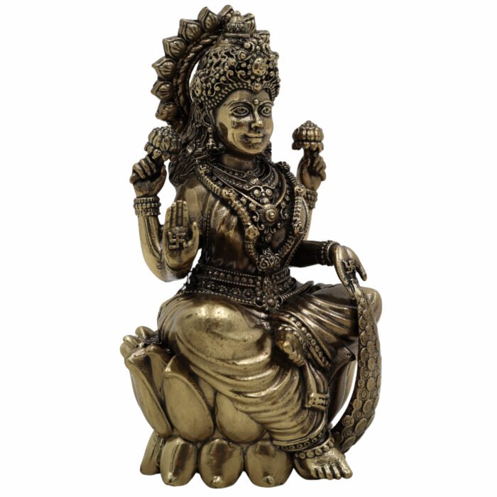 bhunes brass lakshmi idol – handcrafted laxmi statue for wealth, prosperity & pooja décor - light weighted,gold, 4.5 inch, 1 piece