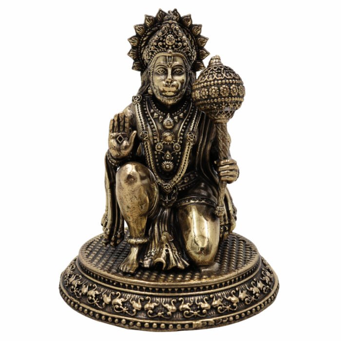 bhunes brass hanuman idol – handcrafted bajrangbali murti for strength, protection & devotion - light weighted,gold, 4.5 inch, 1 piece