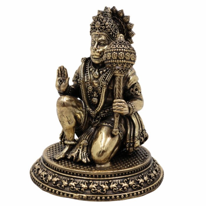 bhunes brass hanuman idol – handcrafted bajrangbali murti for strength, protection & devotion - light weighted,gold, 4.5 inch, 1 piece