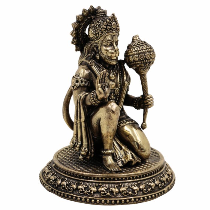 bhunes brass hanuman idol – handcrafted bajrangbali murti for strength, protection & devotion - light weighted,gold, 4.5 inch, 1 piece