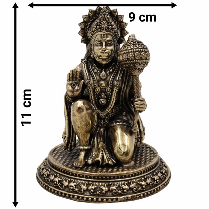 bhunes brass hanuman idol – handcrafted bajrangbali murti for strength, protection & devotion - light weighted,gold, 4.5 inch, 1 piece