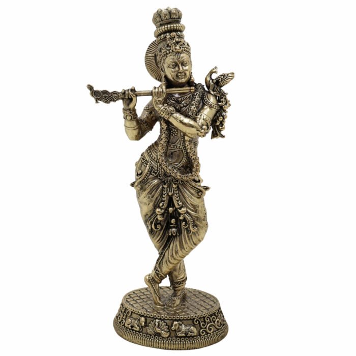 bhunes brass krishna idol – divine lord krishna murti for home temple, puja & spiritual décor - light weighted,gold, 6.5 inch, 1 piece