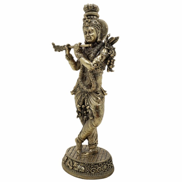 bhunes brass krishna idol – divine lord krishna murti for home temple, puja & spiritual décor - light weighted,gold, 6.5 inch, 1 piece