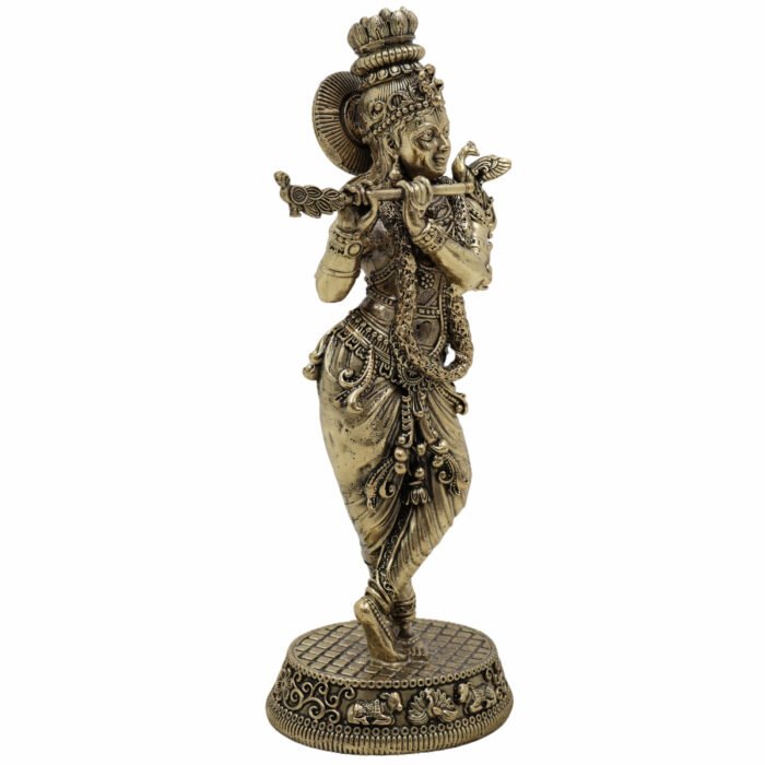 bhunes brass krishna idol – divine lord krishna murti for home temple, puja & spiritual décor - light weighted,gold, 6.5 inch, 1 piece