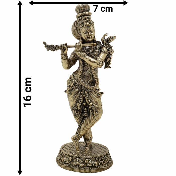 bhunes brass krishna idol – divine lord krishna murti for home temple, puja & spiritual décor - light weighted,gold, 6.5 inch, 1 piece