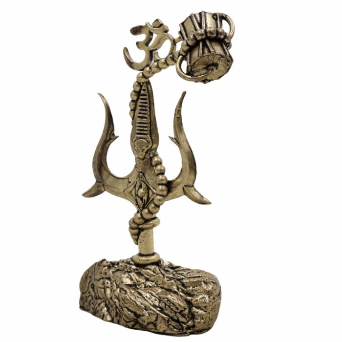 bhunes brass trishul with damru – handcrafted lord shiva trident & drum for pooja & home décor - light weighted,gold, 4 inch, 1 piece