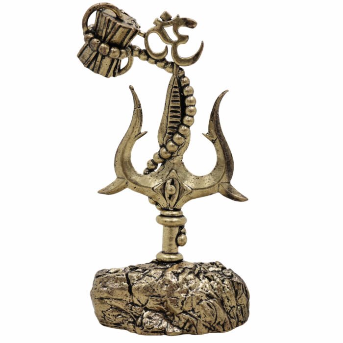 bhunes brass trishul with damru – handcrafted lord shiva trident & drum for pooja & home décor - light weighted,gold, 4 inch, 1 piece