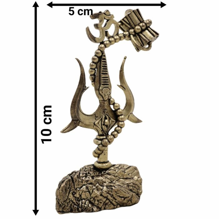 bhunes brass trishul with damru – handcrafted lord shiva trident & drum for pooja & home décor - light weighted,gold, 4 inch, 1 piece