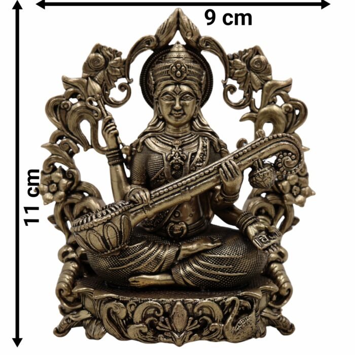 bhunes brass saraswati idol – handcrafted goddess of wisdom & knowledge murti for home & temple - light weighted,gold, 4.5 inch, 1 piece