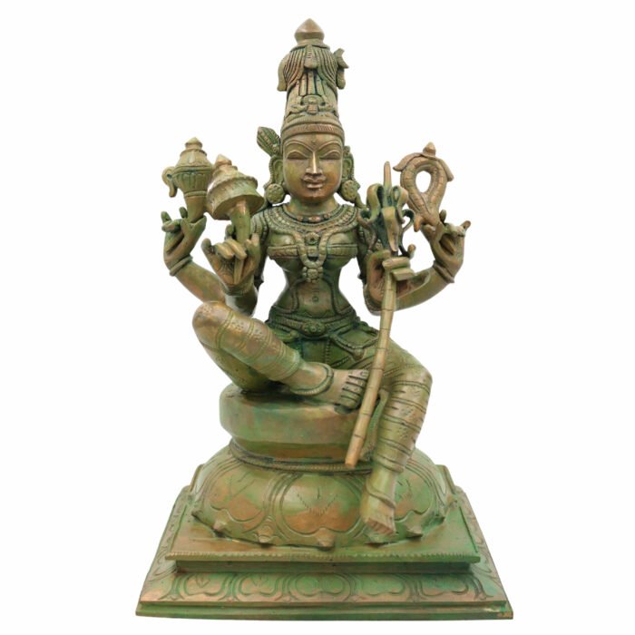 bhunes bronze panchaloha raja rajeshwari idol – handcrafted chola art devi silai for temple & home worship,brown, 13.5 inch, 1 piece